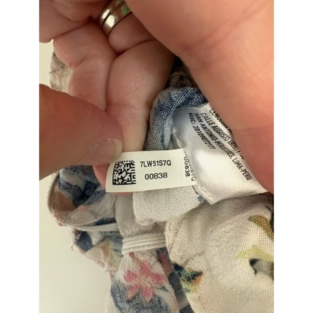 American Eagle Floral Off The Shoulder Ruffle Top White Tropical Print Size M‎